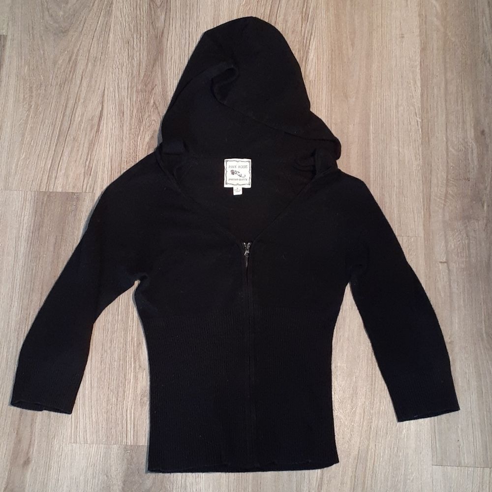 Black 3/4 Sleeve Sweater Hoodie- so soft, small